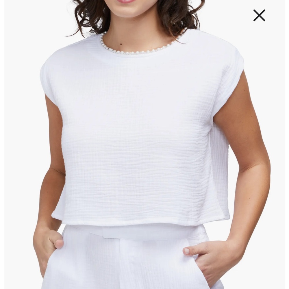 Wildfox Sumner white Gauze sleeveless Top with jeweled neckline in size small